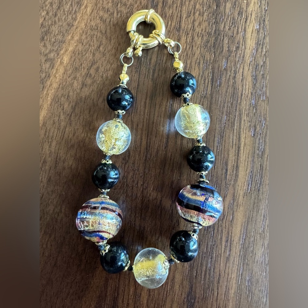 Authentic Murano Glass Bracelet with Gold Lobster Claw Clasp